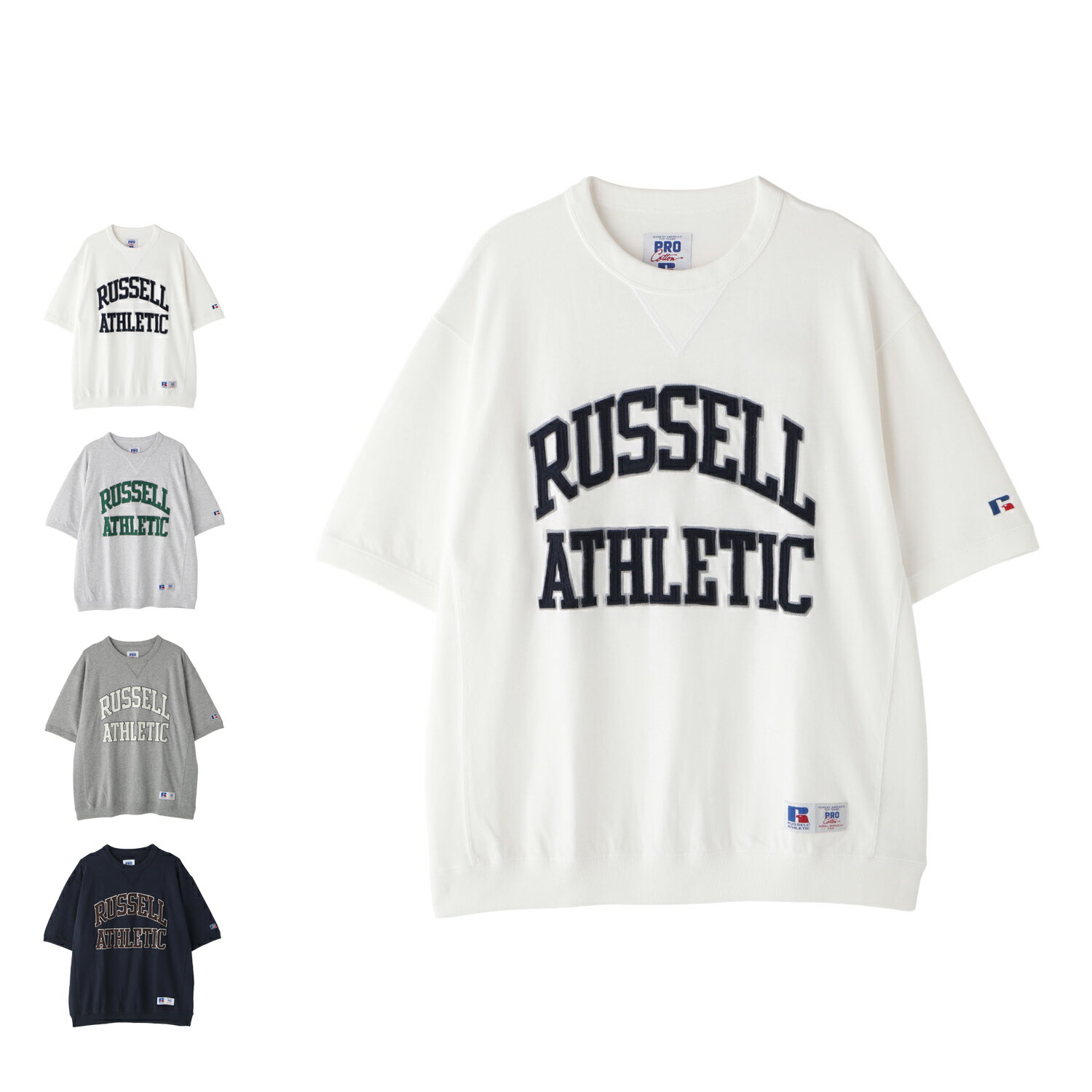 RUSSELL ATHLETIC PRO COTTON JERSEY LOGO T ラッセルアスレティック Tシャツ 半袖 プロ コットン メンズ レディース ブランド ゆったり ホワイト グレー ダーク グレー ネイビー 白 101262-016