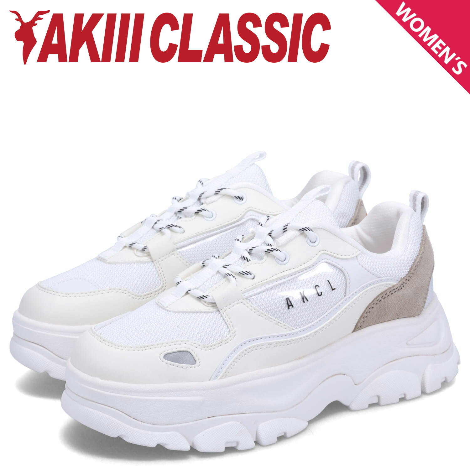 【最大1000円OFFクーポン配布中】 AKIII CLASSIC URBAN OVER SOLE アキクラシック スニーカー ダッドシューズ アーバン オーバーソール レディース 厚底 ホワイト 白 AKC-0068