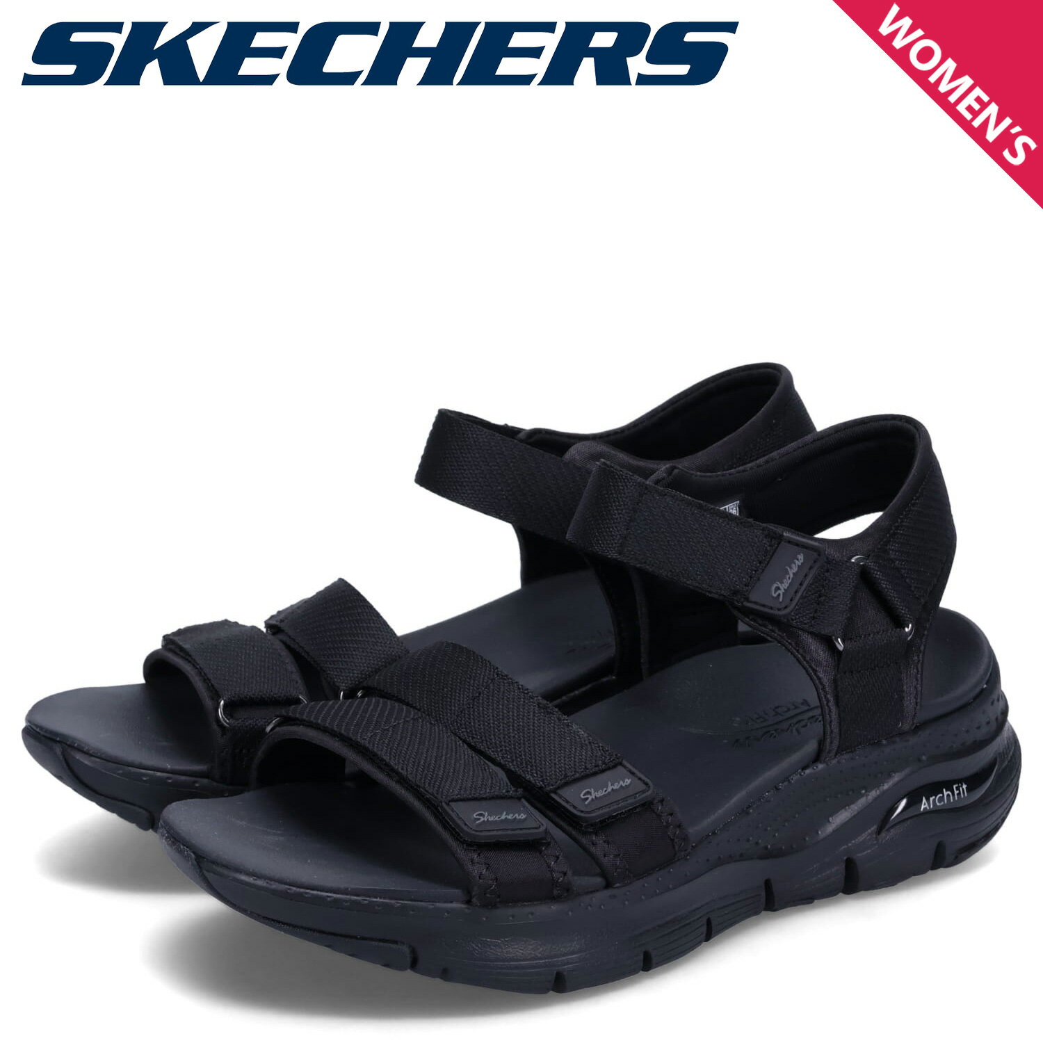 SKECHERS ARCH FIT FRESH BLOOM スケッチャーズ サンダル ストラップサンダル アーチフィット レディース ブラック 黒 119305