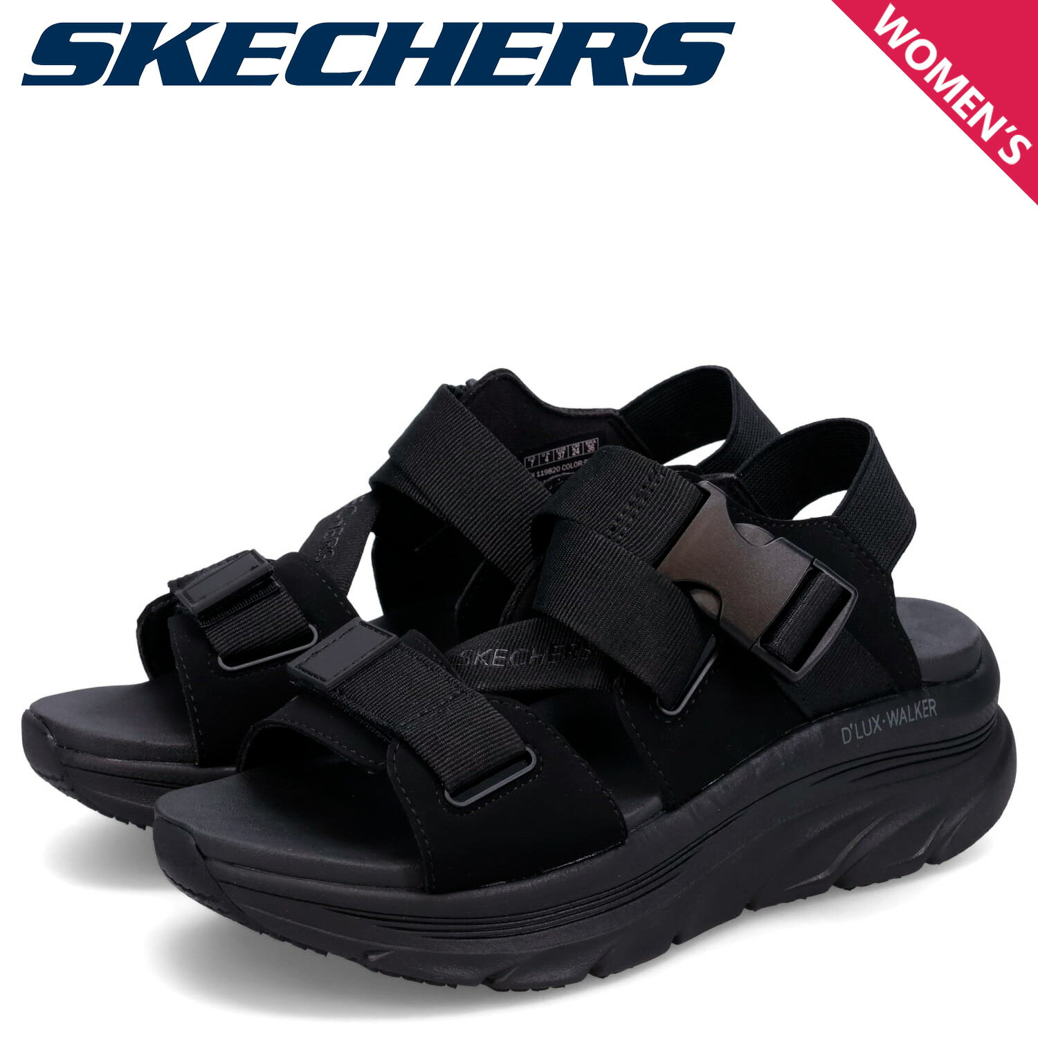 SKECHERS DLUX WALKER COOL LINES スケッチャーズ サンダル ストラップサンダル デラックスウォーカー クールラインズ レディース 厚底 ブラック 黒 119820