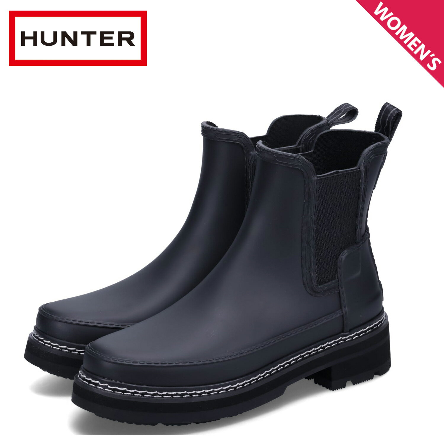 ハンター HUNTER W REFINED CHELSEA STITCH DETAIL BOOTS ハンター レインブーツ サイドゴアブーツ チェルシー ウィメンズ リファインド スティッチ ディテール レディース 防水 ブラック 黒 WFS2100RMA