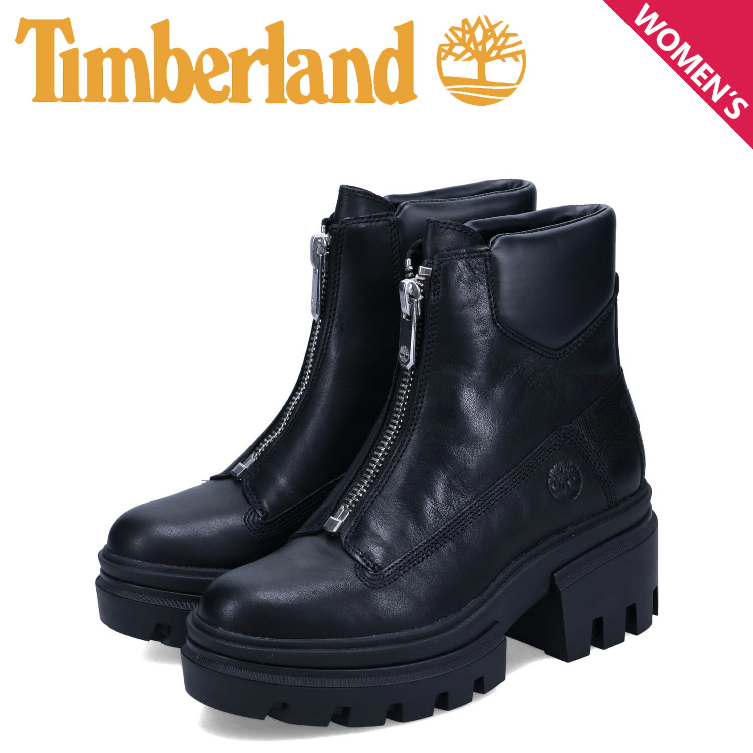 ティンバーランド Timberland EVERLEIGH FRONT ZIP BOOT ティンバーランド ブーツ エヴァーリー フロントジップ レディース 厚底 ブラック 黒 A5YJV