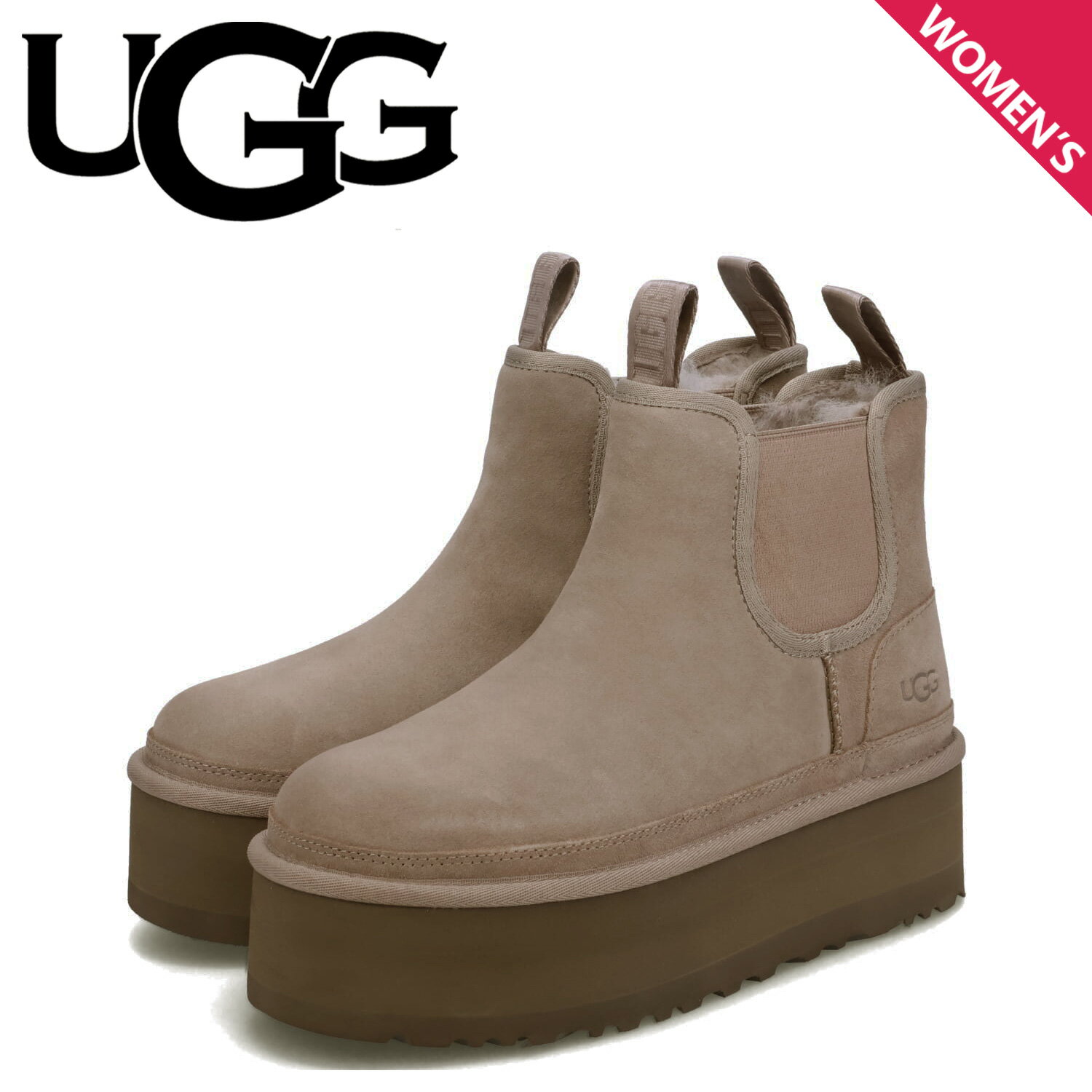 【最大1000円OFFクーポン配布中】 UGG NEUMEL PLATFORM CHELSEA アグ ブーツ ムートンブーツ サイドゴア ニューメル プラットフォーム チェルシー レディース 厚底 ショート グレー 1134526