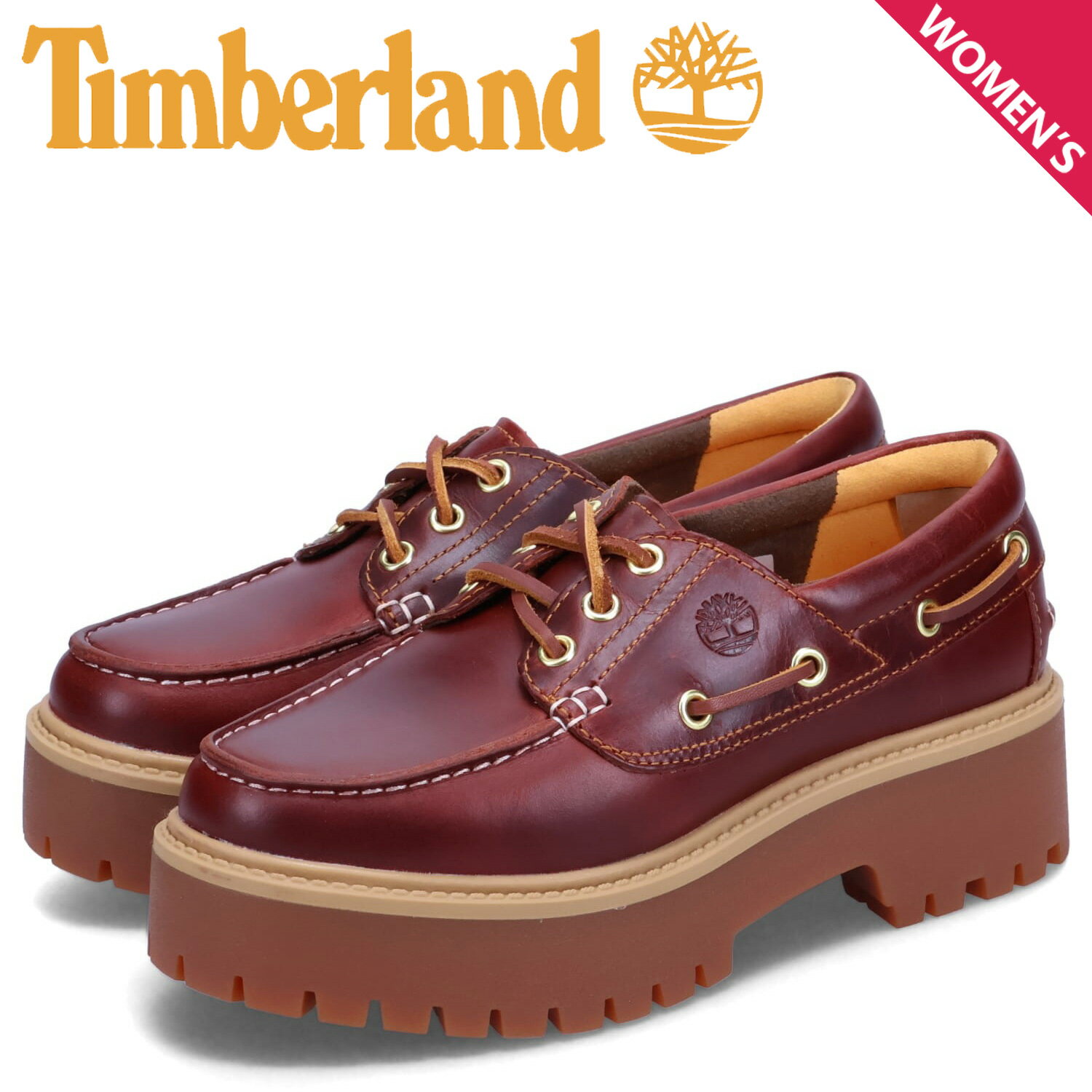 ティンバーランド Timberland PREMIUM PLATFORM 3 EYE ティンバーランド デッキシューズ プレミアムプラットフォーム スリー アイ レディース 厚底 バーガンディー A2QDM