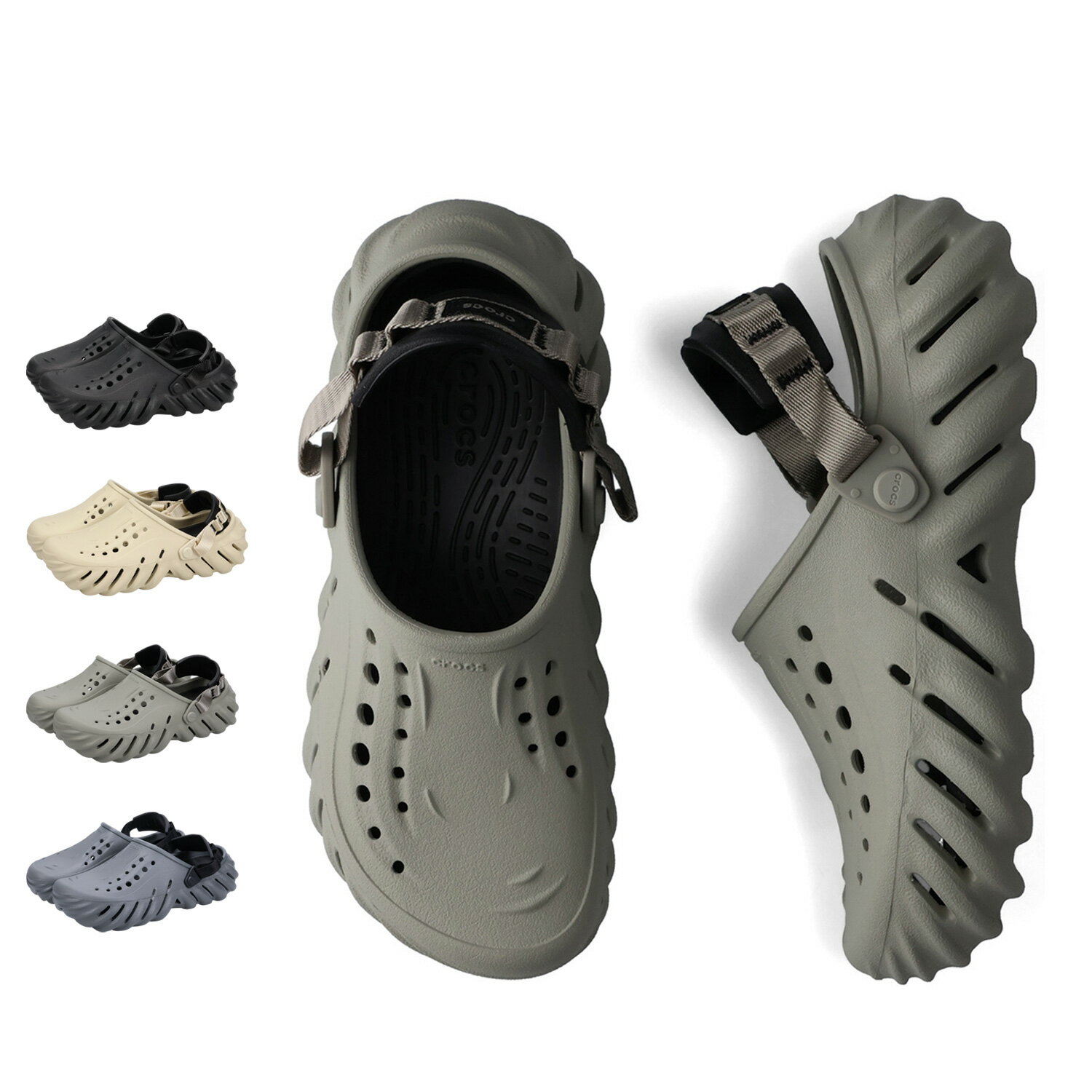 crocs ECHO CLOG クロックス サンダル クロッグサンダル エコー メンズ レディース ブラック アイボリー グレー 黒 207937