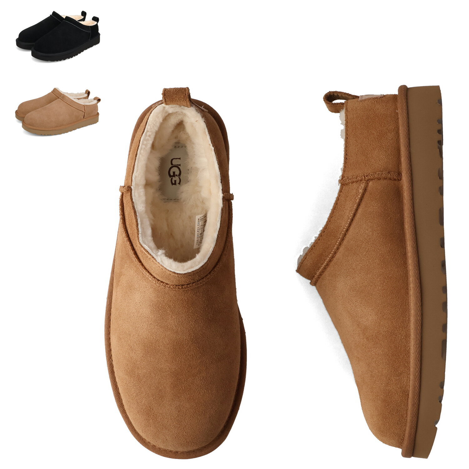 【最大1000円OFFクーポン発行中】 UGG CLASSIC MICRO アグ ブーツ ムートンブーツ アンクル クラシック マイクロ レディース シープスキン ブラック チェスナット 黒 1173891