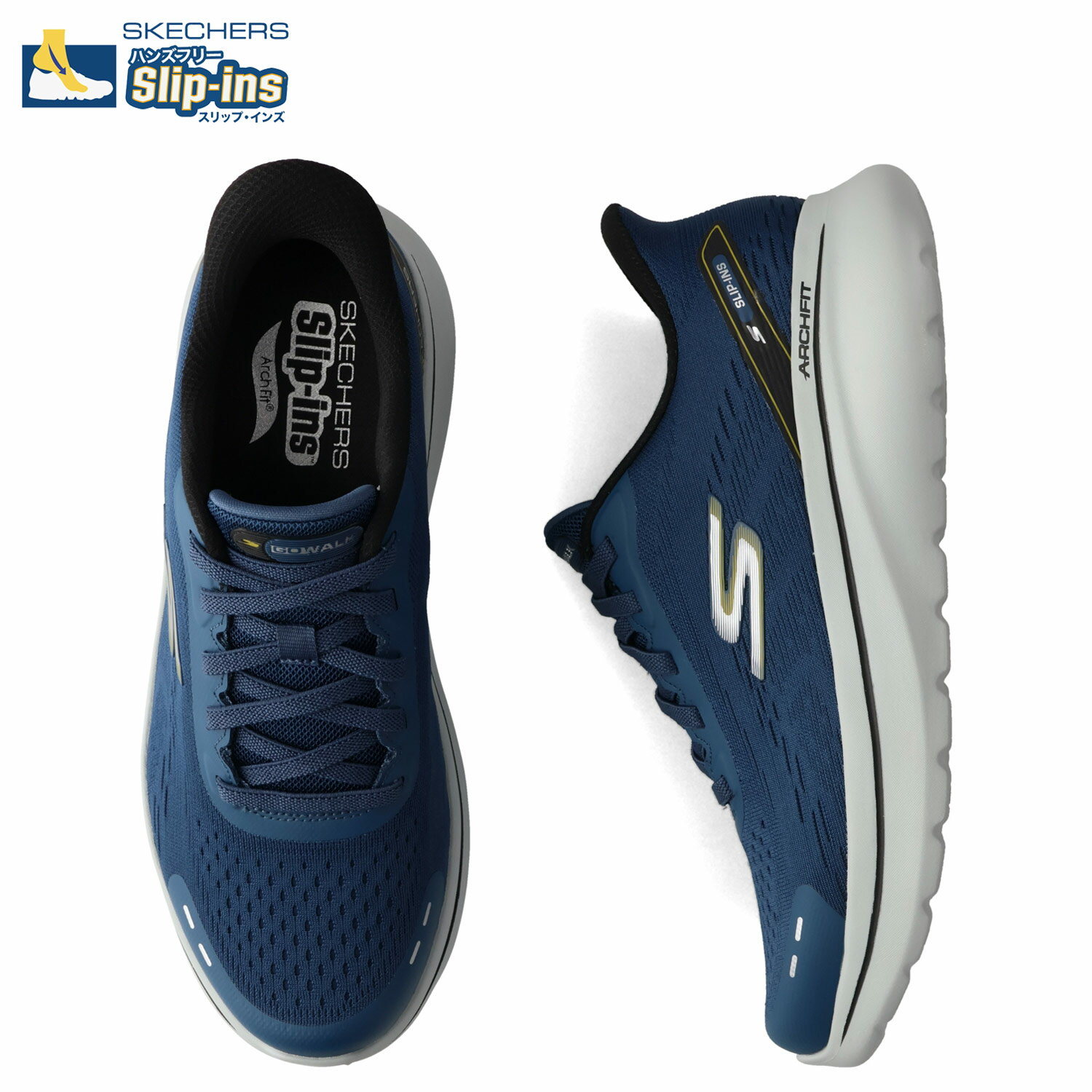SKECHERS SLIP-INS GO WALK ARCH FIT N-JOY スケッチャーズ スリップインズ リラックスドフィット ゴーウォーク アーチフィット Nジョイ - ノーベンド スニーカー メンズ ネイビー 217075
