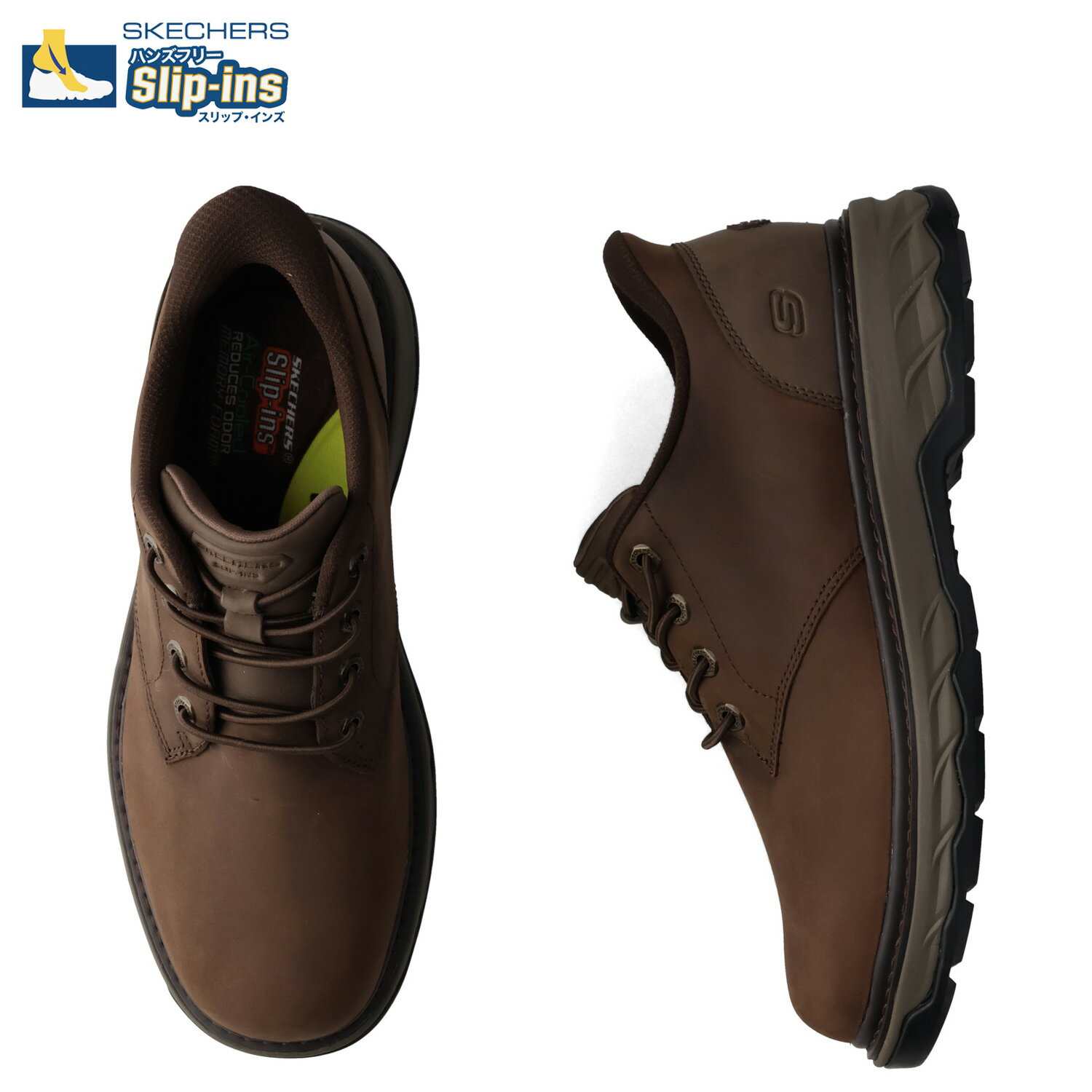 SKECHERS SLIP-INS LOCKETT スケッチャーズ 革靴 スリップインズ リラックスドフィット スケッチャーズ ロケット ヒース スニーカー メンズ 本革 ダーク ブラウン 205307