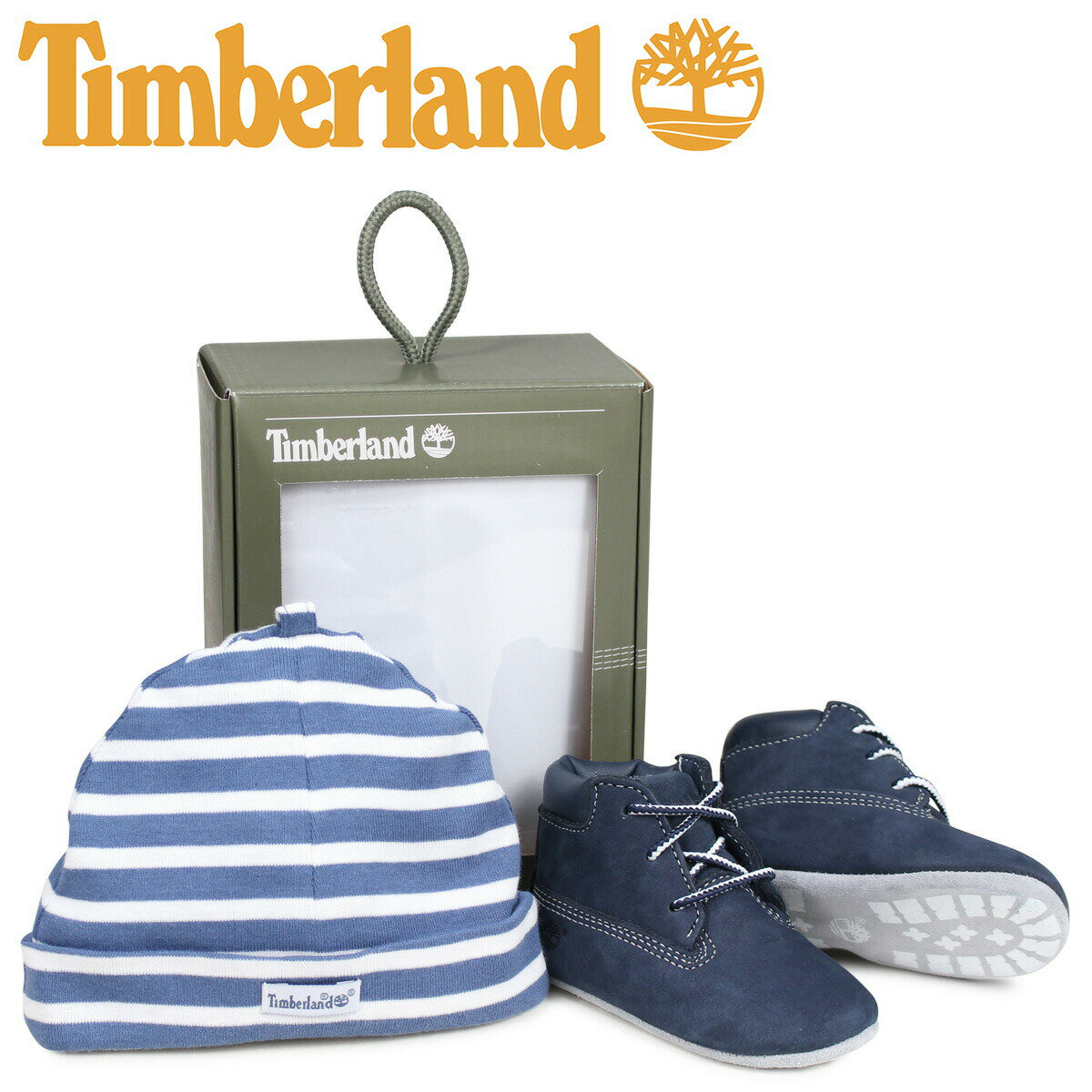 Timberland INFANT CRIB BOOTIES CAP SET ティンバーランド ブーツ シューズ キャップ 帽子 ニット帽 セット キッズ ベビー ギフト ネイビー A1LU3