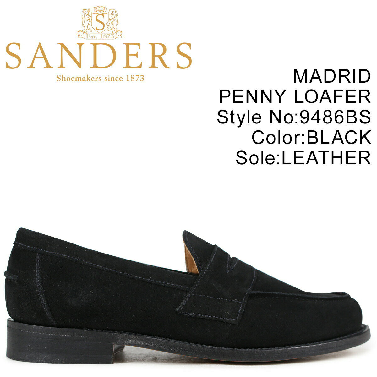 SANDERS MADRID PENNY LOAFER サンダース ペニーローファー メンズ スエード ブラック 9486BS