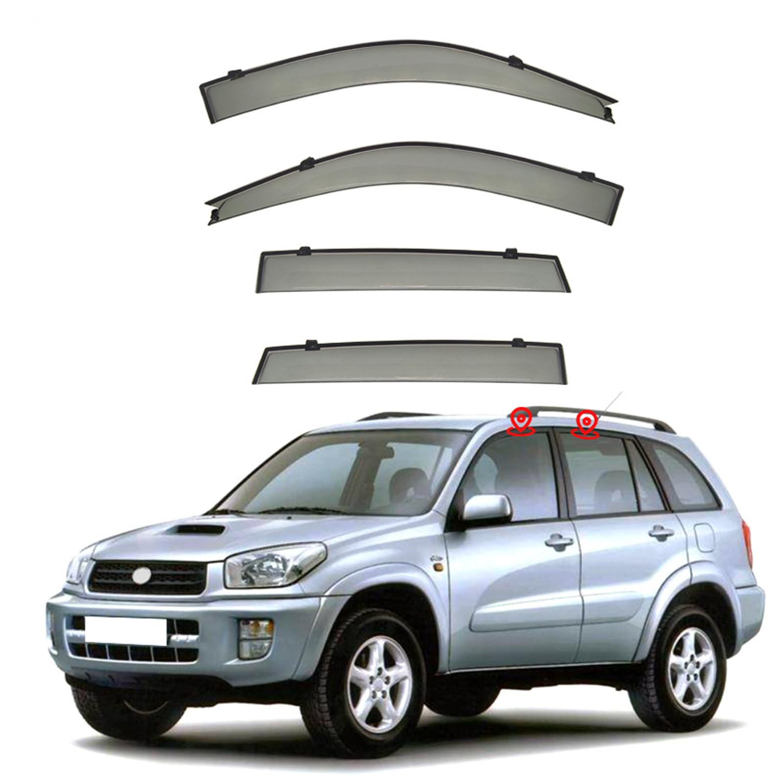 ドアバイザー トヨタ RAV4 2001-2004 車用 サイドバイザー スモーク 半透明 ブラック カーレインシールド 雨除け サイド ウインドウ バイザー 【4枚】