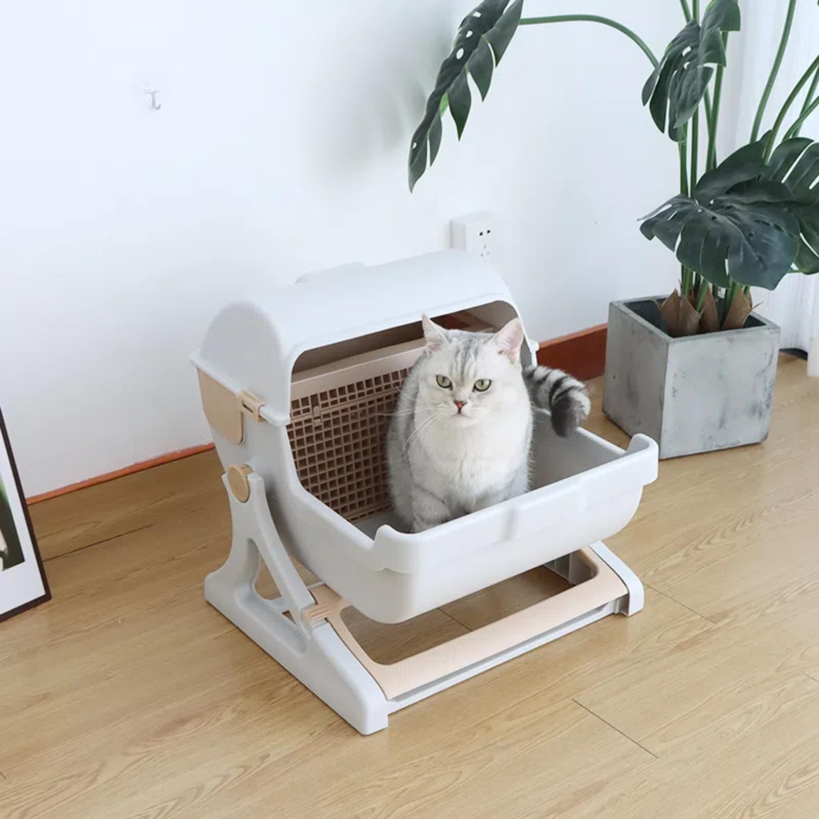半自動 猫トイレ 回転して処理が出来る 固まる猫砂用 大型 本体 大きめ 隠す 半自...