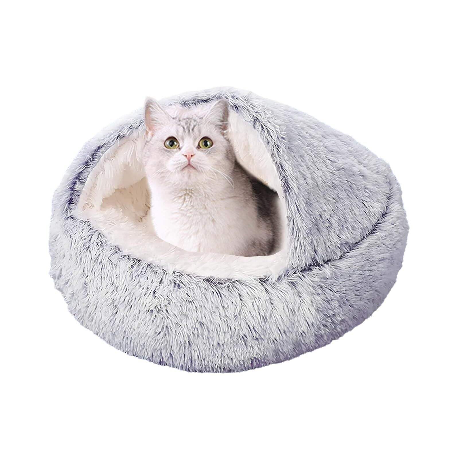 猫犬ベッド冬温かい-半閉鎖型貝殻型...