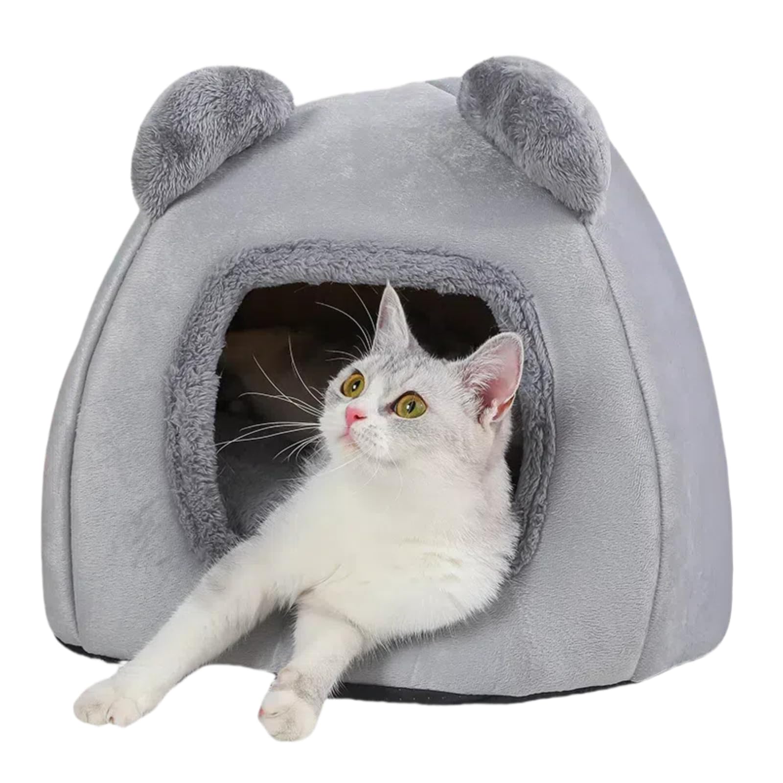乐天商城 - キャットハウス ドーム型 40*40cm 暖かい 犬 ハウス ドーム 寒さ対策 ネコ ベッド 室内 猫 ベッド 水洗え 小型犬 可愛い 猫 ハウス 取り外し可能 猫 クッション 付き グレー