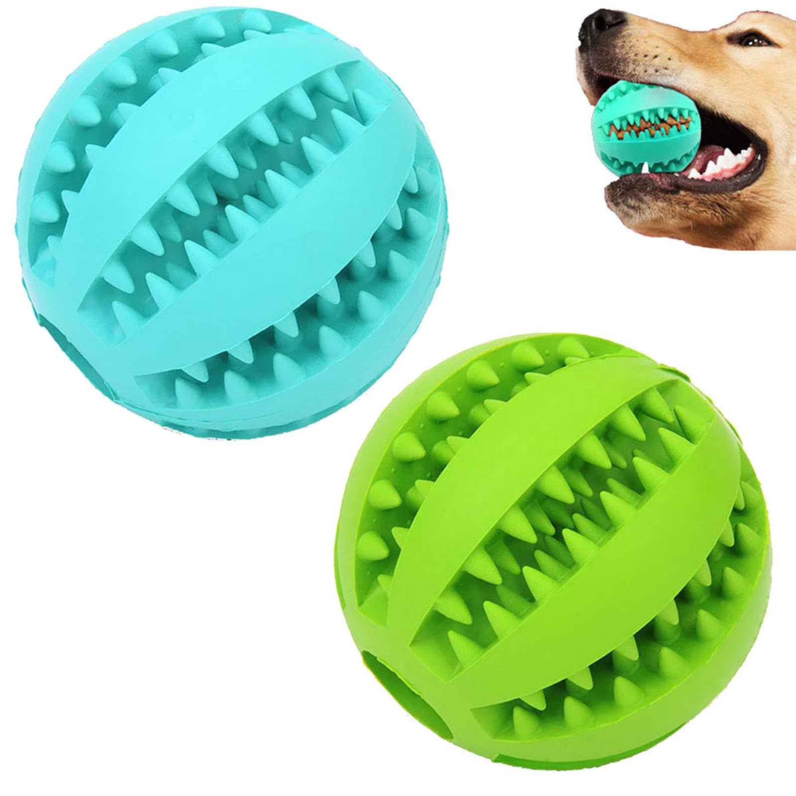 犬 おもちゃ ボール 歯磨きボール おやつ入れ 耐咬TPR製 ストレス解消 多色選択 小型犬~中型犬用 犬猫兼用 知育おもちゃ スカイブルー + グリーン7cm