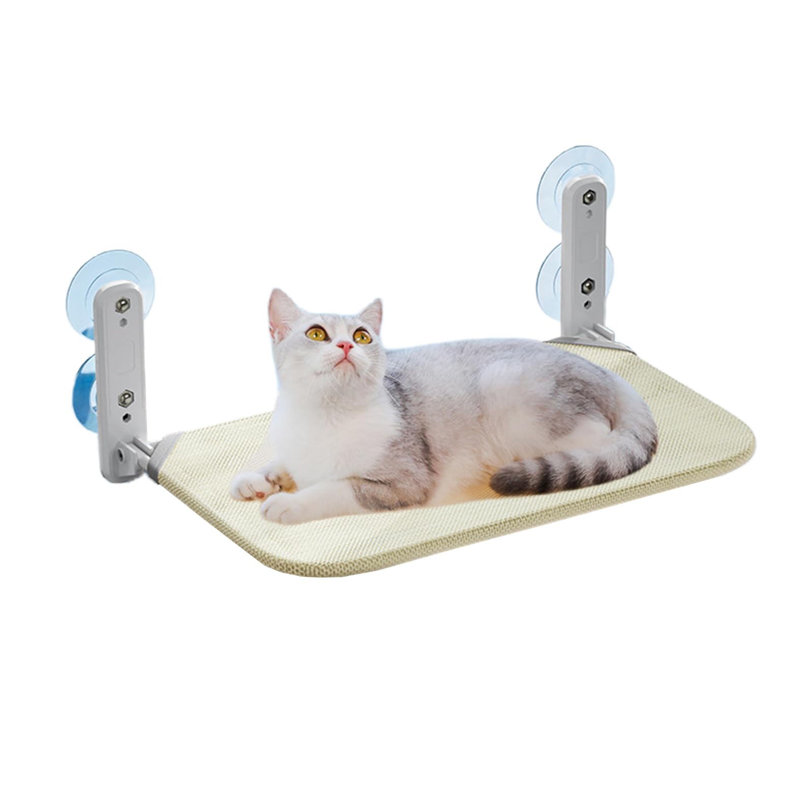 乐天商城 - 猫 窓用ハンモック 木製【自立&吊るす両用】 耐荷重約20kg 窓 猫ベッド 猫窓用ベッド 窓辺ペットベッド 引っ掛ける式 ネコ ハンモックベッド キャットベッド 窓かけ 日光浴 ストレス解消 耐久性 調節可能 おしゃれ (吸盤式：ベージュ 床面：60*30)