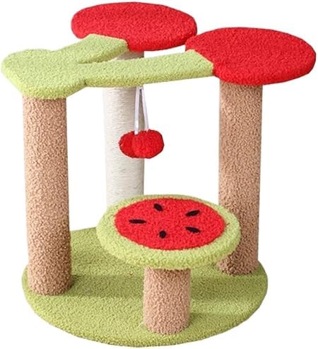 猫ハウス チェリーかわいいキャットタワー 猫スクラッチポスト付き 屋内用ぬいぐるみトップパーチ ぶら下がりボール キャットタワー