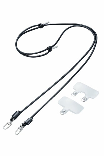 エレコム スマホ ショルダーストラップ 肩掛け 首掛け ストラップホルダー2種類付き レザー 丸紐 4mm ブラック P-STSDH2LR04BK