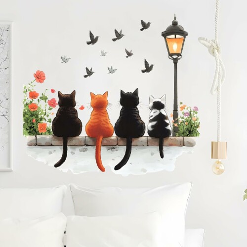 Condessacity ウォールステッカー 漫画 子猫の背中 鳥 ウォールペーパー ハロウィーン 街路灯 子供部屋 寝室 保育園 おしゃれ DIY ウォールすてっかー はがせる 防水 wall sticker decoration 幼稚園