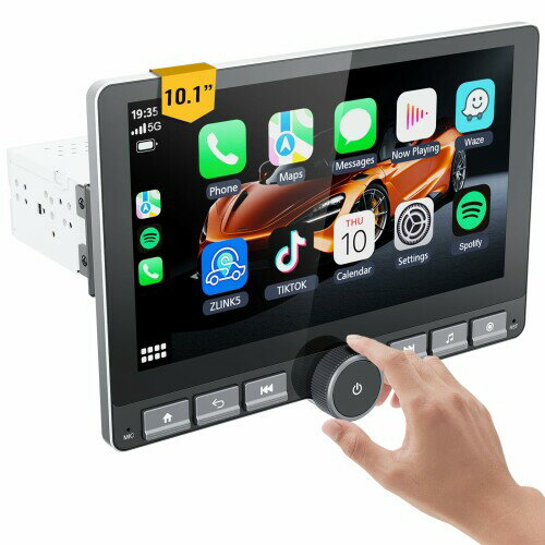 HCNCP 10.1インチ 360°回転式タッチスクリーンカーオーディオ、ワイヤレスApple CarPlay＆Android Auto対応、GPSナビゲーション、DSPハイファイサウンド、音声コントロール、バックカメラ、1080Pサ