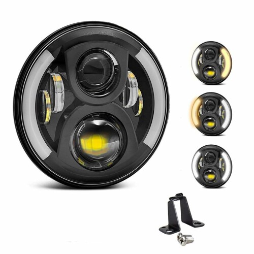 Chelhead ホンダ7インチヘッドライト バイク イエロー/ホワイト切り替 オートバイ ホーネット led HONDAVTR250/600に等 本田CBシリーズ ブラック (リング付き) …