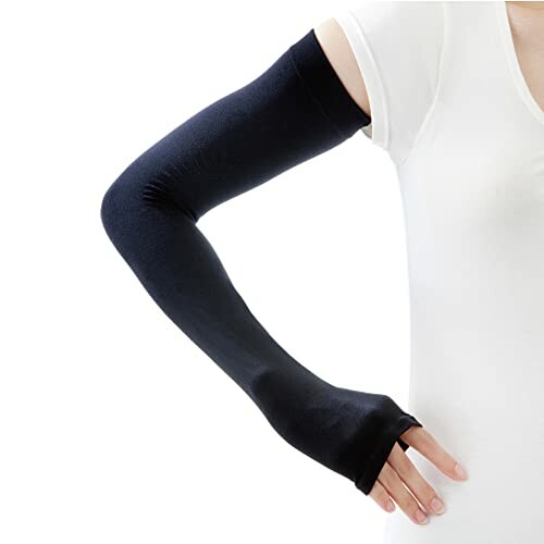 (アルファックス) UVカット手袋 ロング UVアームカバー アクアプラス ブラック 適応サイズ:二の腕周り約18~38cm