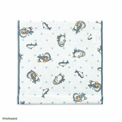 mofusand サメにゃん タオルハンカチ ブルー 猫 可愛い ガーゼパイル 43-0100070 約24×24cm