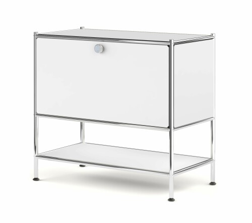Simplinkメタルサイドテーブル 奥行40×高さ71.2cm フラップ扉付き 2段収納 ナイトテーブル 本棚 北欧風 モダンデザイン 組立簡単 リビング・寝室用, ホワイト