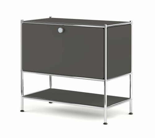Simplink メタルサイドテーブル 奥行40×高さ71.2cm フラップ扉付き 2段収納 ナイトテーブル 本棚 北欧風 モダンデザイン 組立簡単 リビング・寝室用, グレー