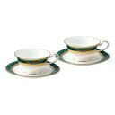 Noritake ノリタケ カップ & ソーサー ( ペアセット ) ( コーヒー ティー 兼用) 220cc フィッツジェラルド 2客 グリーン ボーンチャイ...