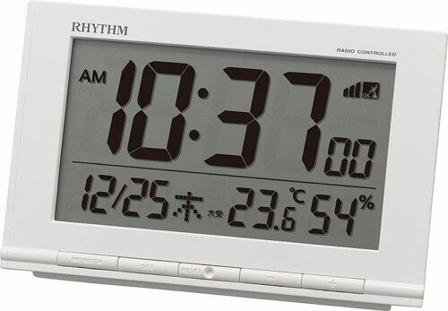 リズム(RHYTHM) 目覚まし時計 電波時計 温度計・湿度計付き フィットウェーブD193 白 9.3×14.5×4.1cm 8..