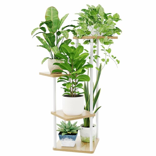 Bamworld フラワースタンド 室内 プランタースタンド 4段観葉植物 台 おしゃれ 植物 棚 植木鉢台 プランターラック リビング 寝室 ベランダ 白
