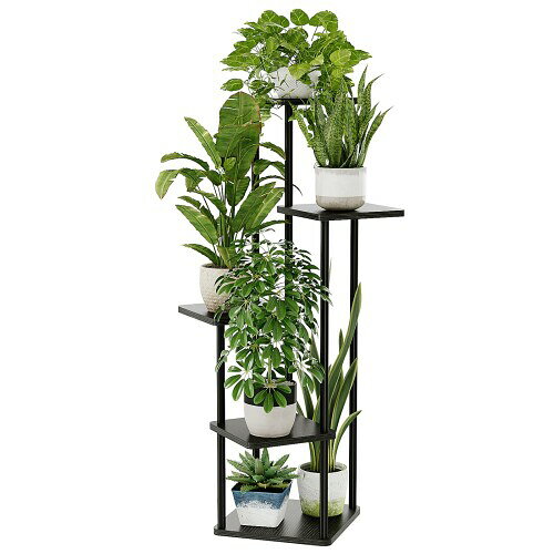 Bamworld フラワースタンド 室内 プランタースタンド 5段観葉植物 台 おしゃれ 植物 棚 植木鉢台 プランターラック リビング 寝室 ベランダ 黒