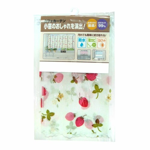 カフェカーテン UV99%カット 防水 防カビ いちご柄 幅100×丈45cm レッド CFC-100