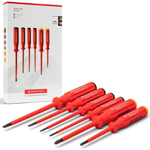 Rakuten - PB SWISS TOOLS ピービースイスツールズ 6本組 スイスグリップクラシックタイプ 絶縁ドライバーセット(マイナス・プラス) ペーパーボックス入 5542.CBB