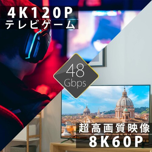 ホーリック HDMIケーブル 8m 8K/60p 4K/120p 48Gbps HDMI 2.1 HDR グレー HDM80-009SV
