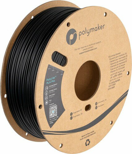 ポリメーカ(Polymaker)3Dプリンタ—用高い耐久性と高い剛性を兼ね備えたフィラメント 1.75mm径 1kg巻 Polylite PLA Pro Black 色:Black(ブラック) フィラメント径:1.75 mm(±0.05 mm) フィラメント重量:1 kg スプール径:20 cm / スプール穴径:5.5 cm / スプール厚:6.5 cm 説明 PolyLiteTM PLA Proは、高い耐久性と高い剛性を兼ね備えており 通常のPLAと同様の印刷の容易さとともに、エンジニアリングプロパティを提供します。 全てIngeo3D850 PLAを原料としており、植物由来で環境にやさしい3Dプリンティング用プラスチック素材です。 商品コード34068359550商品名ポリメーカ(Polymaker)3Dプリンタ—用高い耐久性と高い剛性を兼ね備えたフィラメント 1.75mm径 1kg巻 Polylite PLA Pro Black型番PA07001カラー色：Black(ブラック）※他モールでも併売しているため、タイミングによって在庫切れの可能性がございます。その際は、別途ご連絡させていただきます。※他モールでも併売しているため、タイミングによって在庫切れの可能性がございます。その際は、別途ご連絡させていただきます。