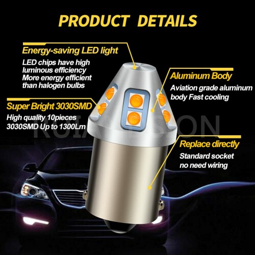 Ruiandsion 2pcs 1156 LED電球 6V 12V 24V アンバー 6-30V BA15S 7506車、オートバ...