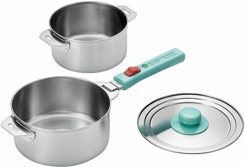 燕熟の技 クワトロ ステンレス鍋14cm＆16cm・着脱ハンドル・兼用蓋付き EJQ-800