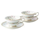 Noritake ノリタケ カップ & ソーサー ( 色変り ペアセット ) ( コーヒー ティー 兼用) 215cc 花更紗 2客 ピンク ・ ブルー ボーン...