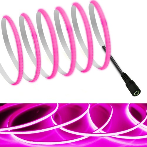 COB テープライトLEDストリップライトフレキシブル 高密度 幅5mm 隠れたLEDテープライト4.5m 320LEDs/m ピンク DC12V 180°発光CRI>=90，両面テープ変形可能 切断可能 寝室 キッチンホーム オフィス