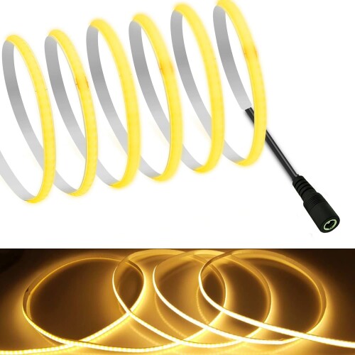 COB テープライトLEDストリップライトフレキシブル 高密度 幅5mm 隠れたLEDテープライト1m 320LEDs/m 電球色2700K DC12V 180°発光CRI>=90，両面テープ変形可能 切断可能 寝室 キッチンホーム オフィ