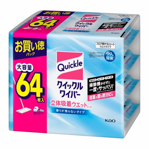 クイックルワイパー 立体吸着ウエットシート 掃除機かけずに一度でサッパリ 香りがのこらない 64枚入り..
