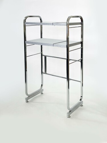 Range Stands - ILC ゴミ箱上ラック レンジラック 幅55~90×奥行40×高さ129cm 伸縮式 ダストボックスラック キッチンラック 2段 レンジ台 ラック フック2個付き 要組立 (シルバー)