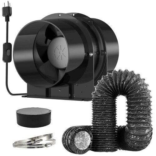 Okryain ダクトファン 150mm 排気セット 換気扇 ダクト用換気扇 風量333m3/h 中間取付 スイッチ付き HA1751B1HL