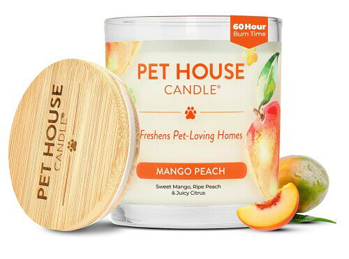 (Pack of 1, Mango Peach) - One Fur All - 100 Natural Soy Wax Candle, 20 Fragrances - Pet Odour Eliminator, Up to 60 Hours Burn Time, Non-Toxic, Eco-Friendly Reusable Glass Jar Scented Candles - Pet House Candle, Mango Peach