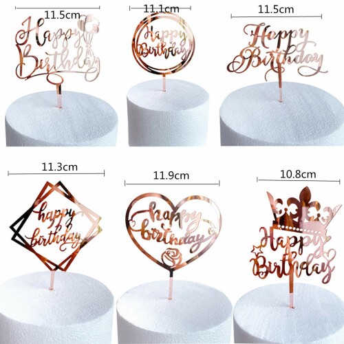 ケーキトッパー 6枚セット ピンクゴールド おしゃれ かわいい happy birthday 誕生...