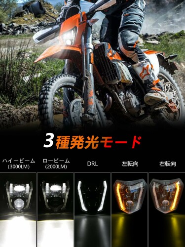 Chelhead LEDヘッドライト K.T.M. モーターサイクル イエロー/ホワイト切り替 転向...