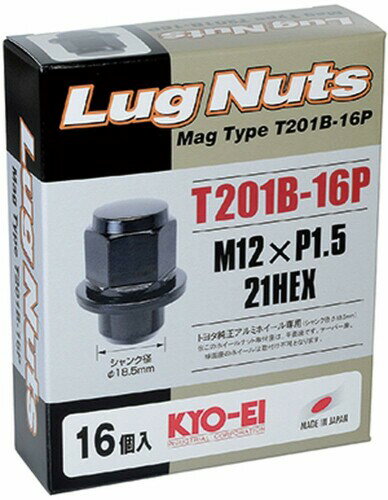 KYO-EI(協永産業)トヨタ純正平座アルミホイール専用マグタイプナット 21HEX M12×P1.5 ブラック 16個入り T201B-16P