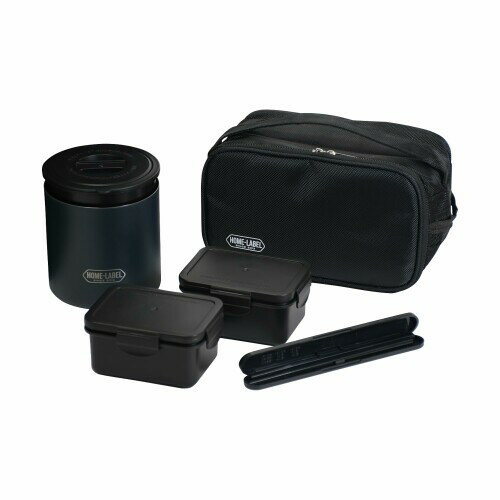 パール金属 ランチジャー 弁当箱 ランチセット ご飯容器520ml ステンレス製 バッグ付 保温 ブラック ホームレーベル HC-6